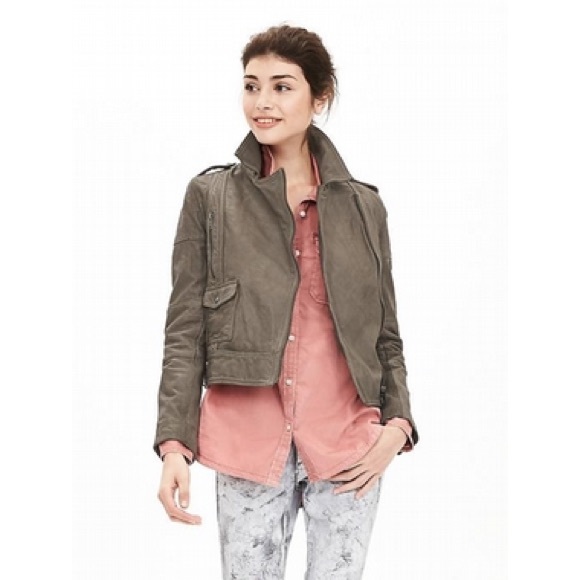Banana Republic Jackets & Blazers - Banana Republic Quilted Leather Moto Jacket Grey
